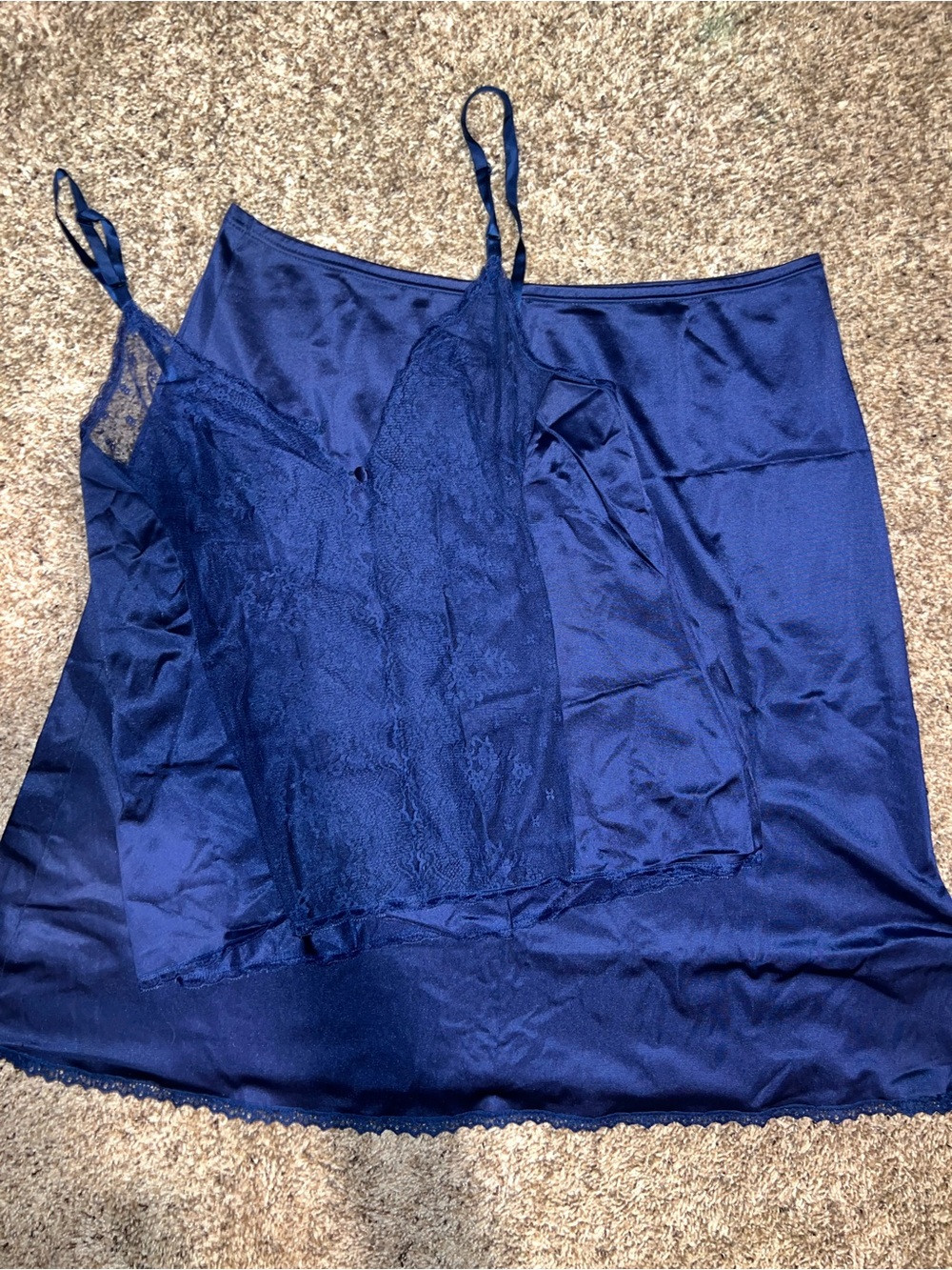 Vintage Vanity Fair Lace Cami Skirt Slip size 39 Royal Blue USA Silk Satin